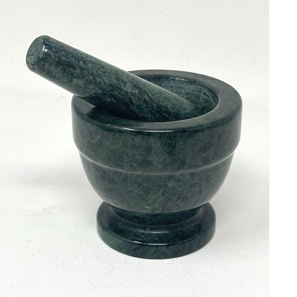Vintage 3" Green Marble Mortar and Pestle Set 4" Apothecary Healing Medicine